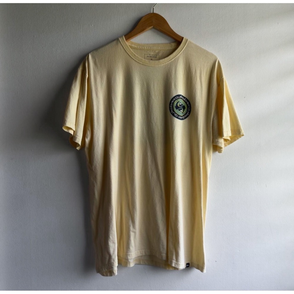 Quiksilver Graphic Logo Surf T-Shirt Mens XL Yellow Regular Fit Skater Beach
